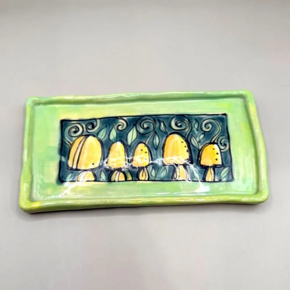 Handmade Hand Painted Ceramic Mushroom Butter Dish Cottagecore Whimsical Pottery